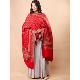 THE SHAWL STUDIO Ethnic Motifs Woven Design Cross Block Border Kani Shawl-image-35