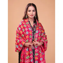 THE SHAWL STUDIO Floral Embroidered Phulkari Dupatta-image-9