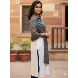 THE SHAWL STUDIO Paisley Woven Design Woollen Kani Jaal Shawl-image-2