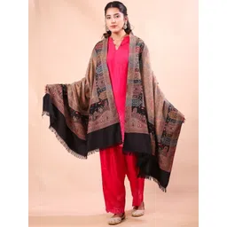 THE SHAWL STUDIO Paisley Woven Design Zari Darbar Border Kani Shawl-image-5