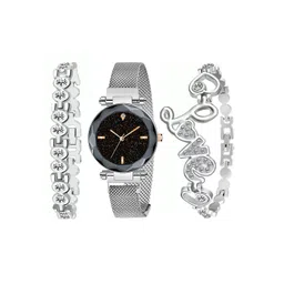 THE SHOPOHOLIC Girls Pack Of 3 Embellish Dial Analogue Watch 4P-MAG-LOVE-BR-SILVER-Silver-picture-12