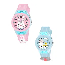 THE SHOPOHOLIC Kids Pack Of 2 Printed Dial & Straps Analogue Watch Pink Rabit-Sky Pen-picture-34