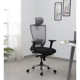 the sleep company Stylux Breathable Mesh Ergonomic Chair in Black & Grey Colour with Headrest-picture-34