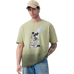 Disney: Be Cool Men and Boys Short Sleeves Round Neck Sage Green Graphic Printed Casual Drop Shoulder Streetwear Cotton Oversized T-Shirt-image-13