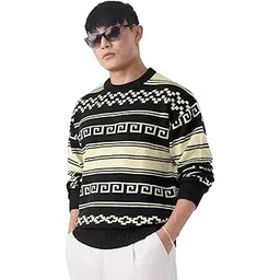 Free-Spirit Men and Boys Full Sleeves Round Neck Geometric Printed Acrylic Lightweight Casual Oversized Pullovers-image-4