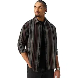 Roman Men and Boys Long Sleeve Spread Collar Black Striped Lightweight Easy to Style Everyday Office Wear Casual Cotton Regular Shirt-image-32