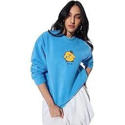 the souled store Angry Ducky Women and Girls Long Sleeve Round Neck Blue Embroidered Polyester Drop Shoulder Streetwear Everyday Winter Ready Casual Oversized Sweatshirt-picture-10