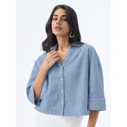 The Souled Store Azure Cotton Linen Women Oversized Shirt-picture-32