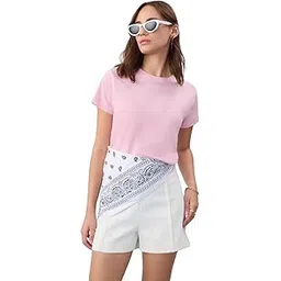the souled store Baby Pink Women and Girls Short Sleeves Round Neck Solid Cotton Regular Fit Lightweight Everyday Streetwear Cotton T-Shirt-picture-19