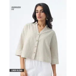 The Souled Store Beige Cotton Linen Latte Women Oversized Shirt-picture-28