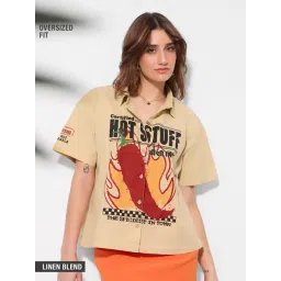 The Souled Store Beige Cotton Loose Fit Printed Shirt-picture-39