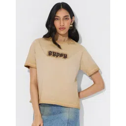 The Souled Store Beige Cotton Relaxed Fit Printed T-Shirt-picture-15