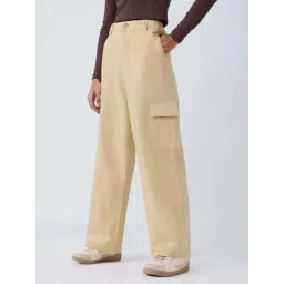 The Souled Store Beige Cotton Straight Fit Cargo Trousers-picture-40