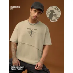 The Souled Store Beige Loose Fit Embroidery T-Shirt-picture-21