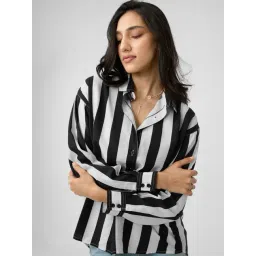 The Souled Store Black & White Loose Fit The Souled Store Stripe Shirt-picture-34