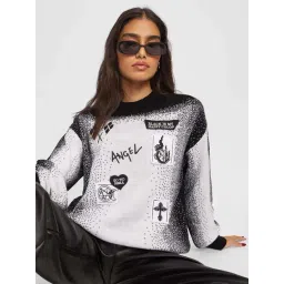 The Souled Store Black & White Printed Sweaters-picture-30
