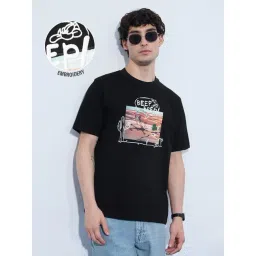 The Souled Store Black Cotton Relaxed Fit Graphic T-Shirt-picture-35