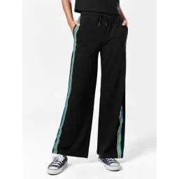 The Souled Store Black Cotton Striped Flared Pants-picture-13