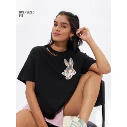 The Souled Store Black Loose Print T-Shirt-picture-26