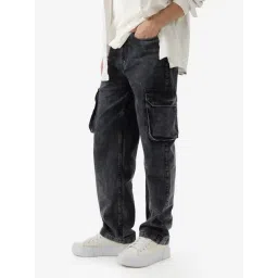 The Souled Store Black Straight Fit Cargo Jeans-picture-33