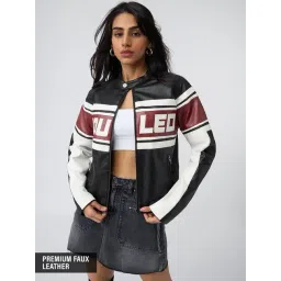 The Souled Store Black TSS Originals Biker Jacket Women Jacket-picture-16