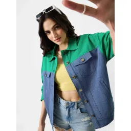 The Souled Store Blue & Green Cotton Color-Block Jacket-picture-24