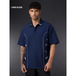 The Souled Store Blue Cotton Loose Fit Embroidered Shirt-picture-11