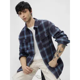The Souled Store Blue Cotton Relaxed Fit Checked Casual Shirts-picture-24