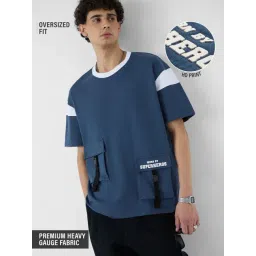 The Souled Store Blue Cotton Solid Relaxed Fit T-Shirt-picture-21