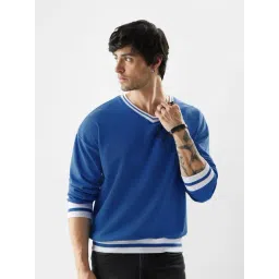 The Souled Store Blue Loose Fit Oversized V Neck Sweatshirt-picture-30