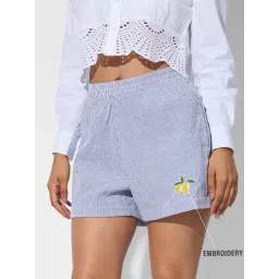 The Souled Store Blue Polyester Embroidered Shorts-picture-30