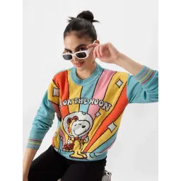 The Souled Store Blue Printed Sweater-picture-29