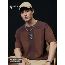 The Souled Store Brown Cotton Loose Fit Colour Block T-Shirt-picture-23