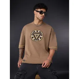The Souled Store Brown Cotton Loose Fit Embellished T-Shirt-picture-15
