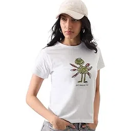 the souled store Casual Classics: Not Made by AI Women and Girls Short Sleeves Round Neck White Graphic Printed Regular Fit Cotton T-Shirts-picture-56