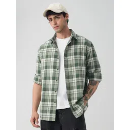 The Souled Store Checks Matcha Cotton Linen Shirt-picture-34