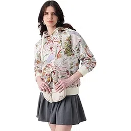 the souled store Christmas Women and Girls Long Sleeve Hooded Neck Cream All Over Printed Cotton Blend Drop Shoulder Casual Oversized Hoodie-picture-24