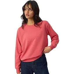 the souled store Citrus Splash Women and Girls Long Sleeves Round Neck Solid Cotton Blend Oversized Sweatshirts-picture-49