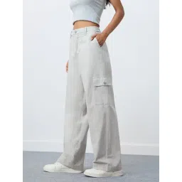 The Souled Store Classic Grey Cotton Solid Cargo Pants-picture-11