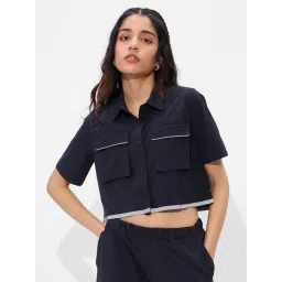 The Souled Store Classic Navy Solid Crop Shirt image 1