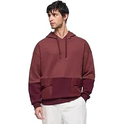the souled store Colourblock Hoodie: Auburn Men and Boys Long Sleeves Hooded Neck Pull On Cotton Blend Oversized Hoodies-picture-37