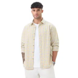The Souled Store Cotton Linen Checks: Ochretone Cotton Linen Shirts-picture-18