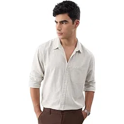 the souled store Cotton Linen: Ecru Men and Boys Long Sleeves Collared Neck Button Front Solid Regular Fit Cotton Linen Shirts-picture-55