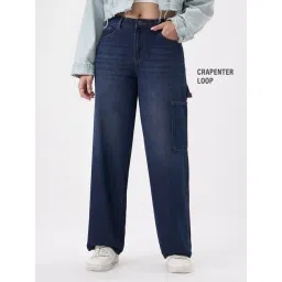 The Souled Store Dark Blue Carpenter Midnight Women Cargo Jeans-picture-25