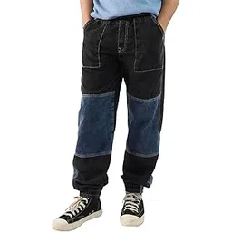 the souled store Dawn Men and Boys Blue and Black Baggy Fit Joggers-picture-21