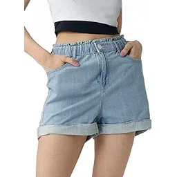 the souled store Denim Shorts: Stone Women and Girls Buttoned Solid Cotton Above The Knee Denim Shorts-picture-21