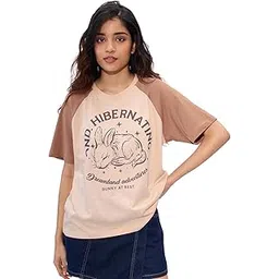 the souled store DND Women and Girls Short Sleeves Round Neck Brown Graphic Printed Cotton Relaxed Fit T-Shirts-picture-10