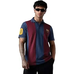 the souled store FC Barcelona: Retro Men and Boys Short Sleeve Spread Collar Navy Blue and Maroon Colour-Block Embroidered Cotton Pique Regular Fit Polos-picture-30