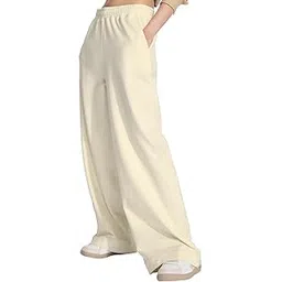 the souled store Flared Joggers: Off-White Women and Girls Pull On Solid Cotton Flared Joggers-picture-23