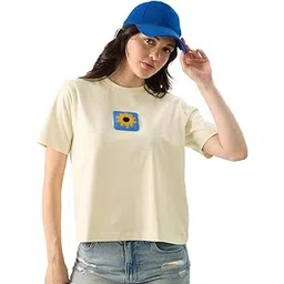 the souled store Follow The Sun Women and Girls Short Sleeve Round Neck Yellow Graphic Printed Cotton Regular Fit T-Shirts-picture-13